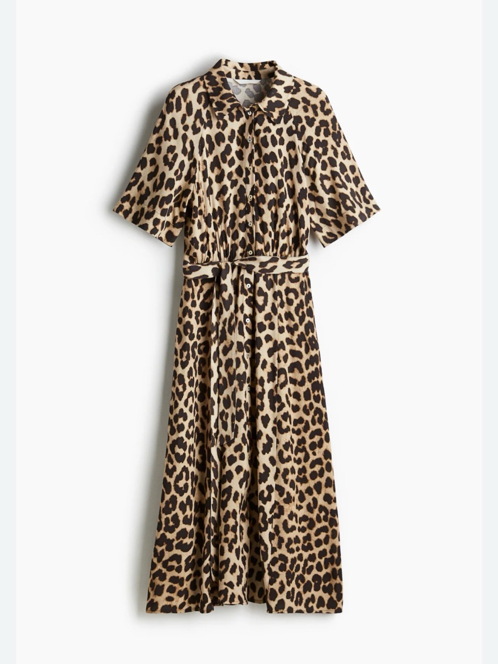 ❤️ H&M Leopard Print Shirt Dress with Waist Tie - Tan/Black
